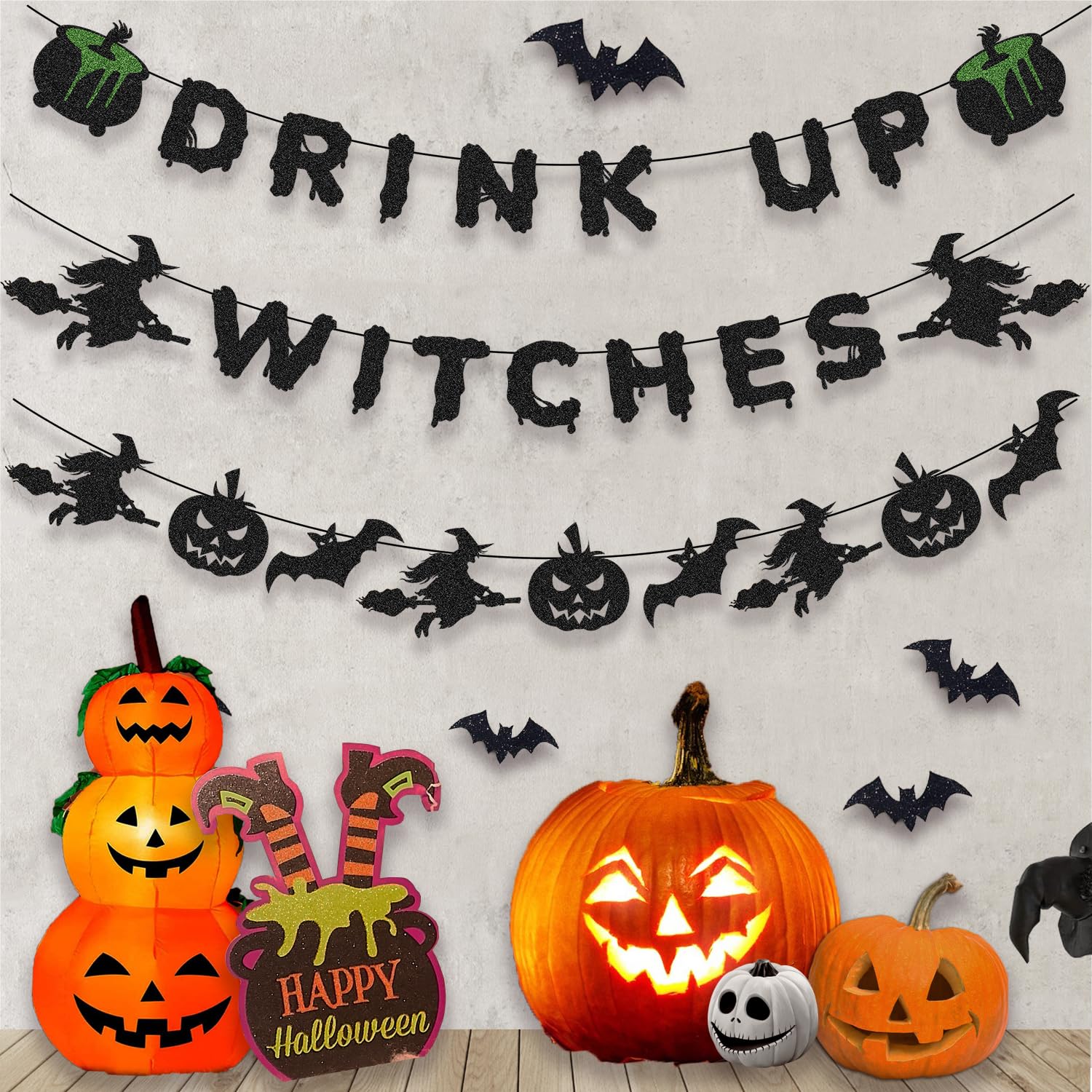 KOKAR Halloween Party Decorations - Drink Up Witches Banner and Halloween Garland with Halloween Bats, Pumpkin for Hocus Pocus Decorations, Witch Decor, Halloween Decorations