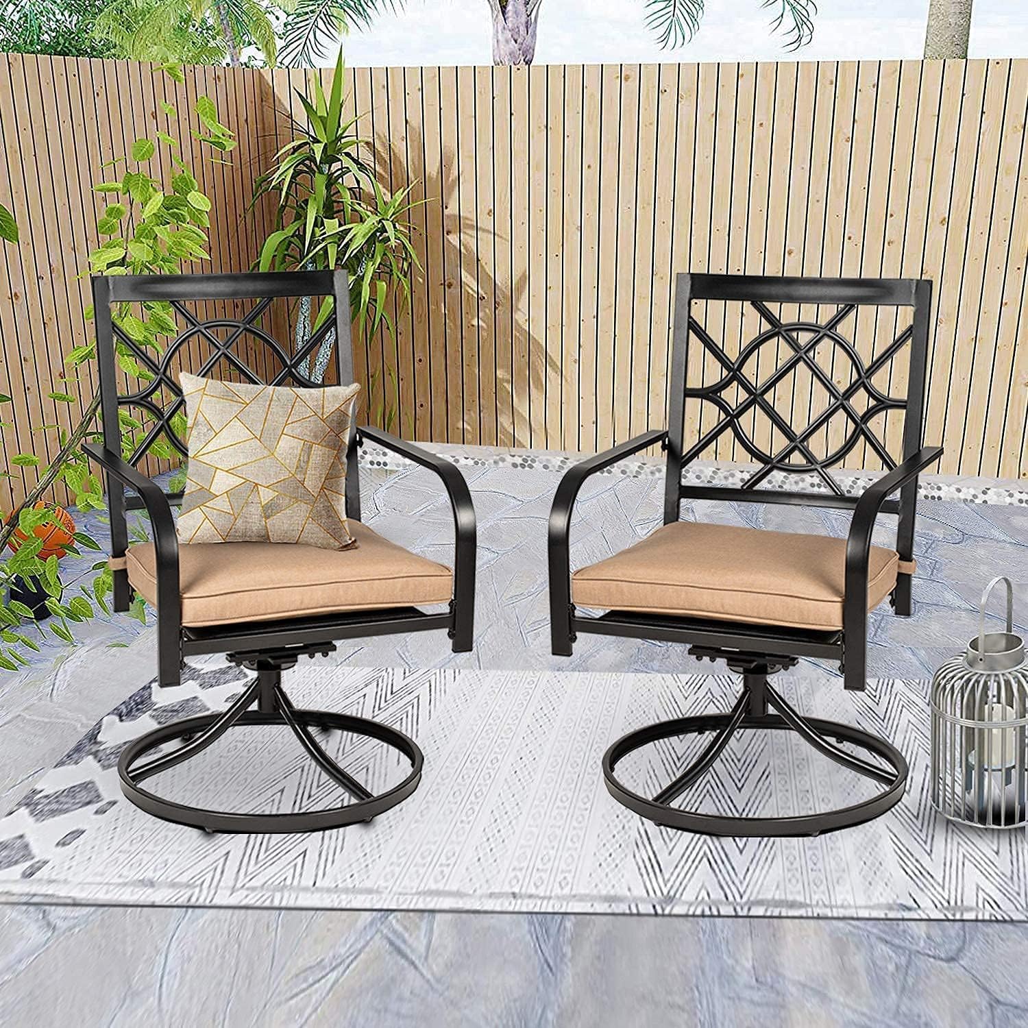 SUNCROWN Outdoor Dining Swivel Chairs Set of 4, Metal Frame Patio Chair Rocker with Brown Cushion for Garden, Bistro, Backyard