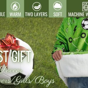 Soccer Gifts for Men, Boys, Girls, Wearable Blanket Hoodie, Oversized Flannel Hooded Blanket, Plush, Cozy, Warm, Soft, One Size