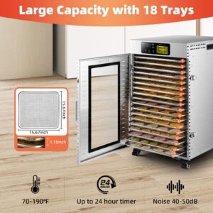 Septree Commercial Food Dehydrator 18 Trays, 1500W Large Capacity 34.42ft² Food Dryer Machine for Jerky, Meat, Fruit, Herbs, Full Stainless Steel Industrial Dehydrater Biltong Maker