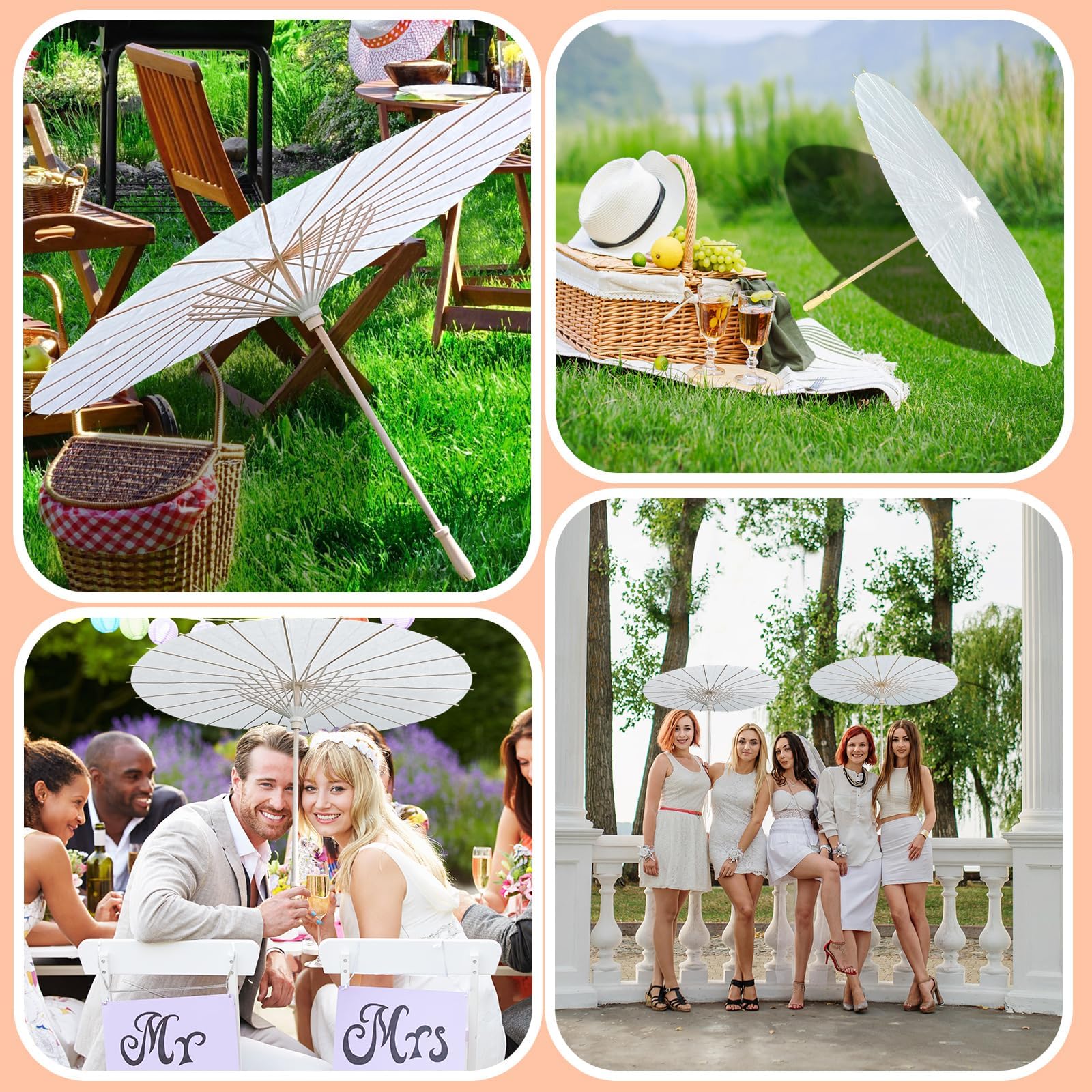 16 Pieces 33 Inches White Paper Umbrellas Parasol Paper Umbrella Chinese Japanese Oiled Paper Umbrella Decorative DIY Painting Oiled Paper Parasol Umbrella for Wedding Bridal Party Decor Photo Props