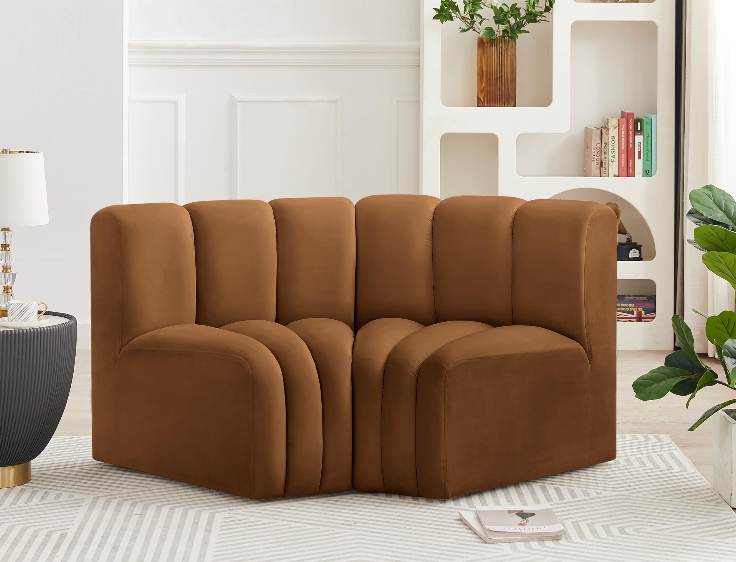 Meridian Furniture 103Saddle-S2B Arc Collection Modern | Contemporary Modular Sofa with Soft Saddle Velvet, Deep Channel Tufting, Modular Design, 60 W x 33 D x 30 H, Saddle