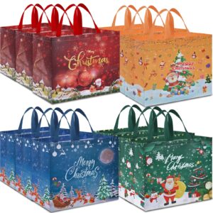 ahfulife 12pcs extra large christmas gift bags, 15.7'' x 14.2''x 5.9'', christmas tote bags with handles, reusable non-woven christmas shopping bags for xmas's party supplies new year decorations