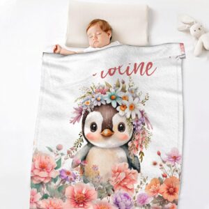 Custom Baby Name Penguin Blanket Soft Flannel Fuzzy Warm Plush Lightweight Throw for Couch Sofa Bed Office Camping Good Gift for Kid Boy Girl Teen 40''x 50'' for Kids/Child