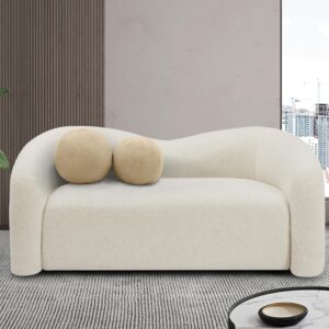 Meridian Furniture 186Cream-L Kali Collection Modern | Contemporary Loveseat with Soft Cream Faux Shearling Teddy Fabric, Curved Back, 62" W x 33" D x 27" H, Cream