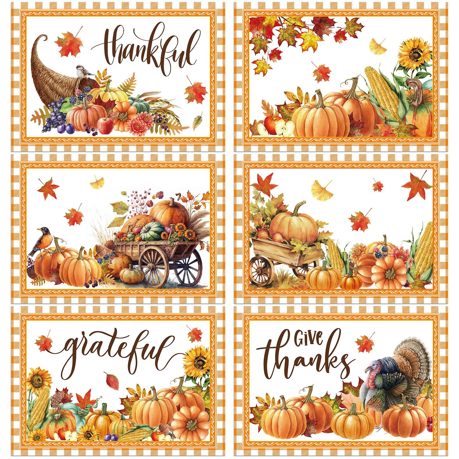 Thanksgiving Placemats Set of 6 Thanksgiving Day Plastic Table Mats Welcome Fall Place Mats Washable Vinyl Rustic Holiday Table Decoration for Indoor Outdoor Autumn Party Kitchen Dining Table