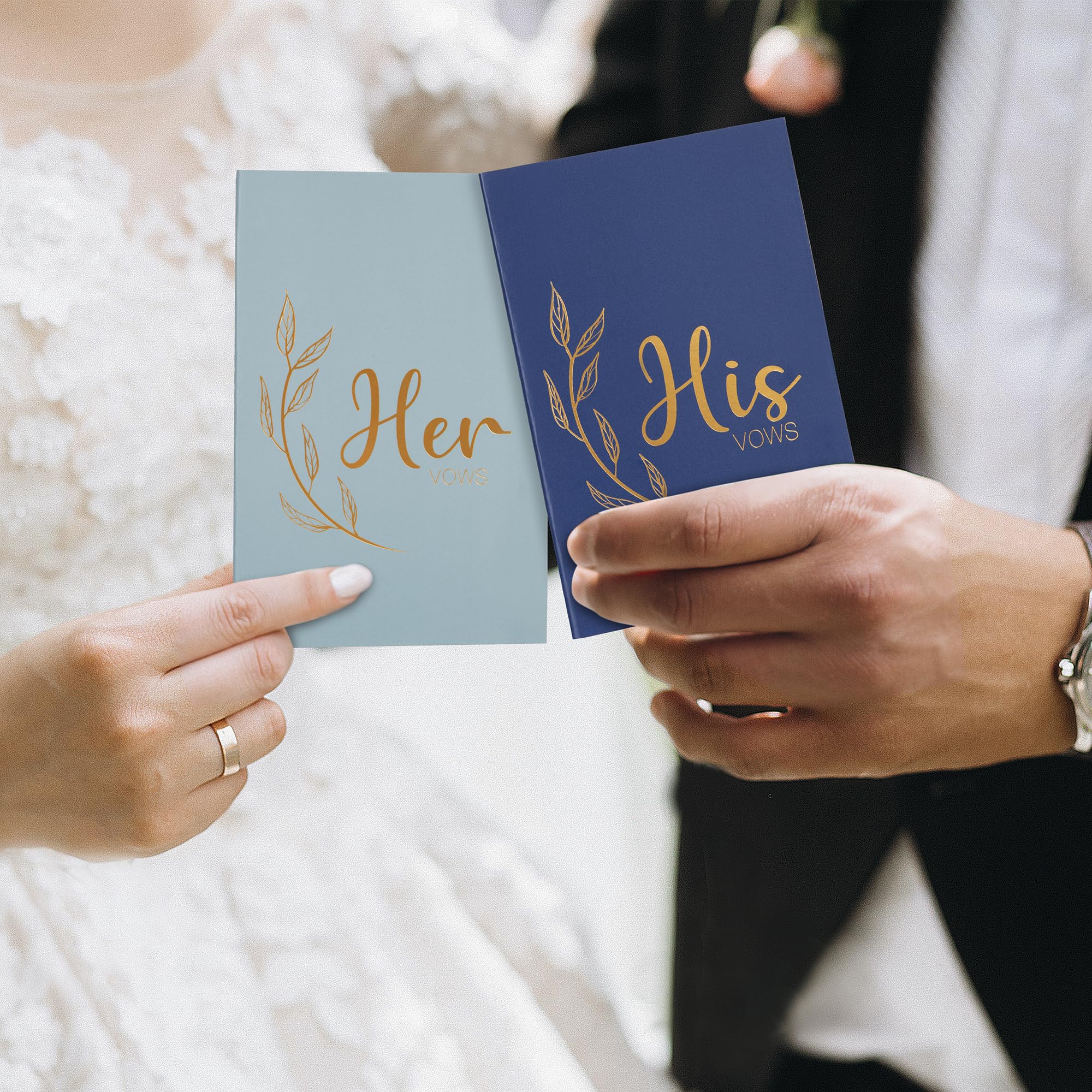 fusuu Wedding Vow Books - Vow Books His and Hers - Gold Foil Lettering with 28 Lined Pages – Bridal Shower Gifts - Peferct Addition for Your Wedding Day (Blue)