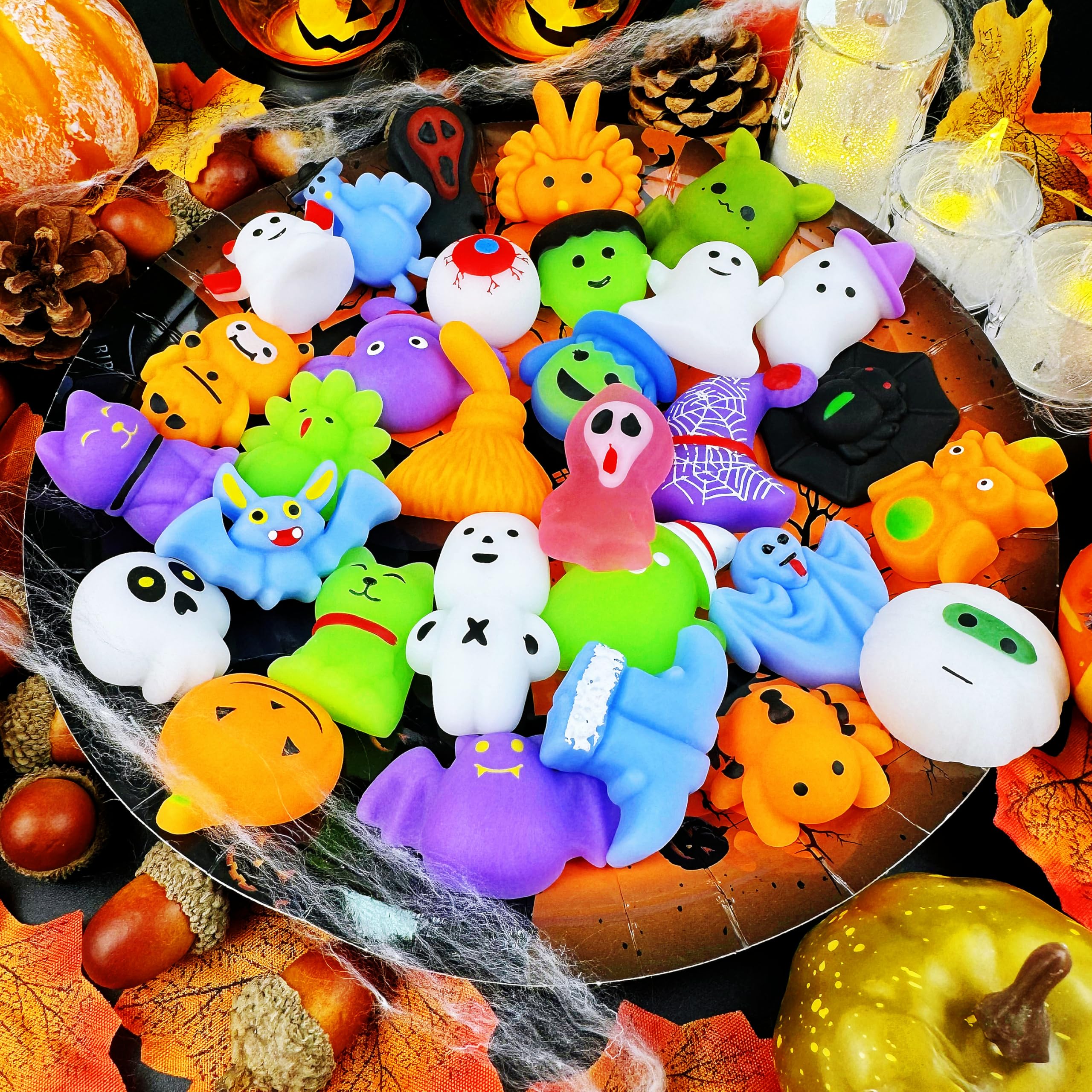 Halloween Mochi Squishy Toys 30 PCS, Squishies Halloween Toys Halloween Party Favors for Kids, Halloween Treat Bags Goodie Bag Fillers, Halloween Treats Classroom Prizes Mini Kawaii Stress Relief Toys