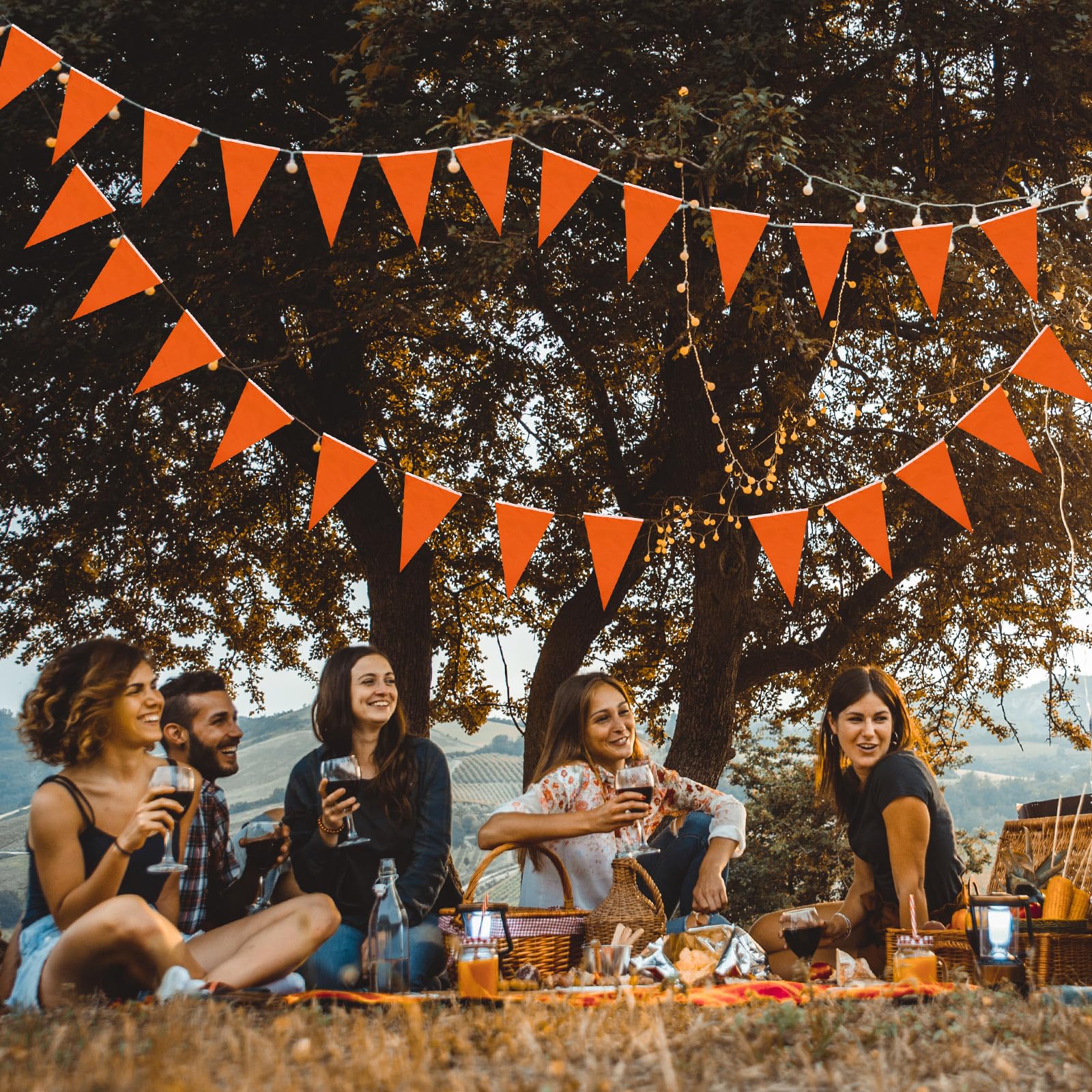 Panelee 300 Feet Blank Pennant Banners Flags String Hanging DIY 180 Pcs Triangle Bunting Pennant Garland for Fall Opening Graduation Birthday Party Decoration Festival Celebration Outdoor (Orange)