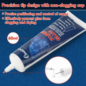 Onarieer 60ml Fabric Glue, Fabric Glue Permanent Clear Washable for Patches Drying Waterproof Fabric Adhesive Glue for All Fabrics, Clothes, Cotton, Flannel, Denim, Leather, Polyester, Doll Repair