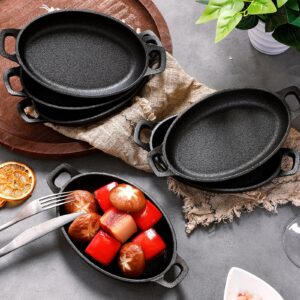 Mifoci 12 Pcs 16 oz 8.7'' x 4.7'' Oval Serving Dish Mini Cast Iron Skillet Cast Iron Baking Pan Sizzling Plate Matte Black Gratin Cookware for Home Restaurant Kitchen Food Service Barbecue