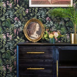 Ismoon Green Peel and Stick Wallpaper, Tropical Wallpaper Black/Green/Pink Contact Paper Jungle Leaf Wallpaper Peel and Stick Removable Wallpaper Vinyl Self Adhesive Wallpaper Waterproof