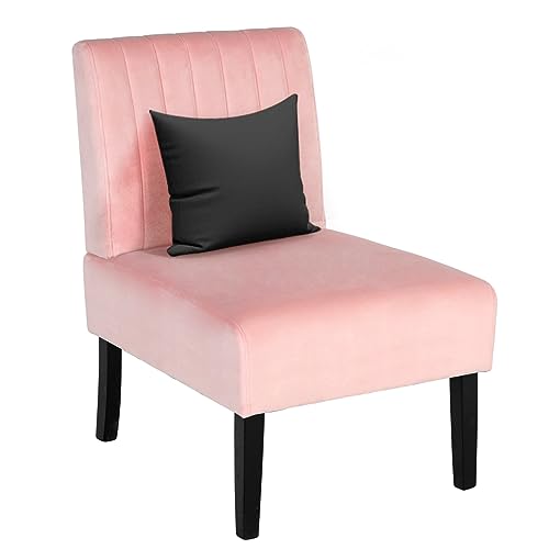 STHOUYN Mini Small Comfy Couch Armless Loveseat Sofa for Bedroom with USB Port, Velvet Small Couches for Small Spaces Living Room, Apartment Office Dorm (Pink (Chair))