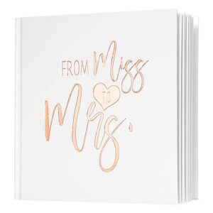 calculs rose gold bachelorette party sign in book bridal shower guest book 'from miss to mrs' picture book polaroid blank pages for instant film 8.5” square white cover rose gold foil stamping