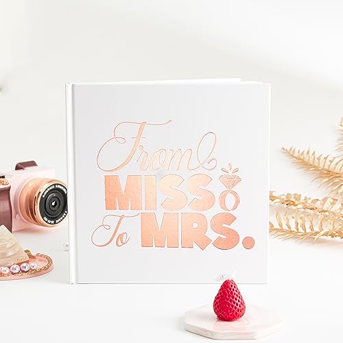 Calculs from Miss to Mrs Bridal Shower Guest Book Polaroid Blank Pages Picture Book for Instant Film Rose Gold Bachelorette Party Sign in Book 8.5” Square White Cover Rose Gold Foil Stamping