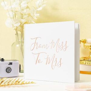 Calculs Bridal Shower Guest Book from Miss to Mrs Picture Book Polaroid Blank Pages for Instant Film Rose Gold Bachelorette Party Sign in Book 8.5” Square White Cover Rose Gold Foil Stamping