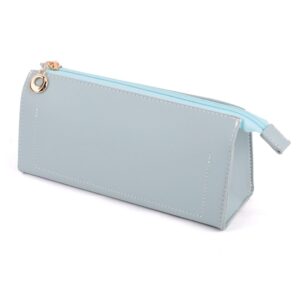 isuperb leather pencil pouch pu pencil case with zipper pen bag make up cosmetic pouch for office travel (blue)