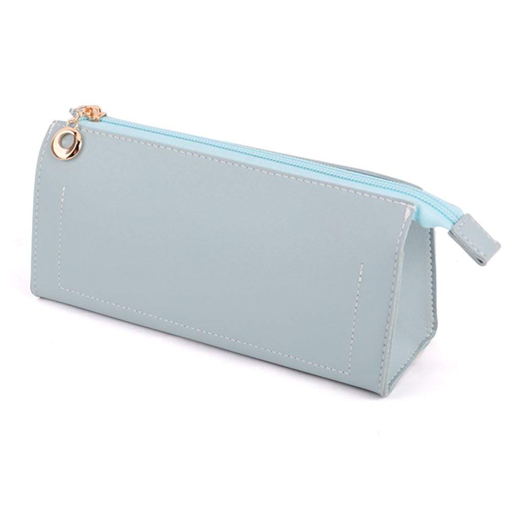 iSuperb Leather Pencil Pouch PU Pencil Case with Zipper Pen Bag Make Up Cosmetic Pouch for Office Travel (Blue)