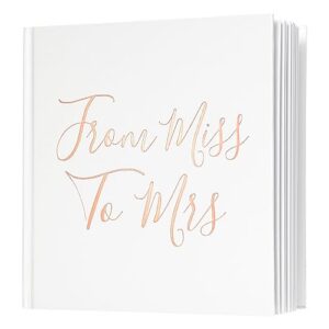 calculs bridal shower guest book from miss to mrs picture book polaroid blank pages for instant film rose gold bachelorette party sign in book 8.5” square white cover rose gold foil stamping