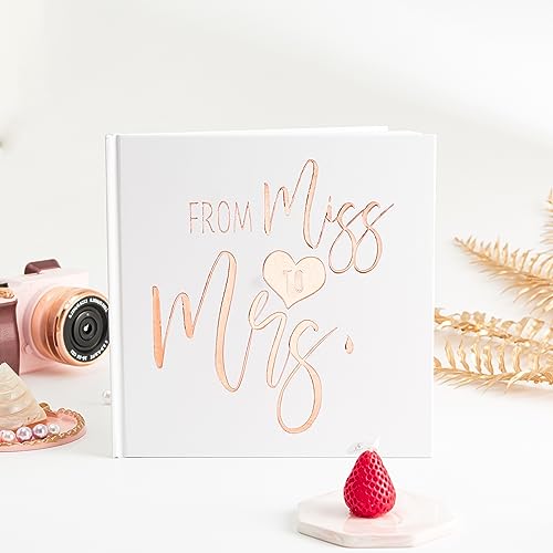 Calculs Rose Gold Bachelorette Party Sign in Book Bridal Shower Guest Book 'from miss to mrs' Picture Book Polaroid Blank Pages for Instant Film 8.5” Square White Cover Rose Gold Foil Stamping