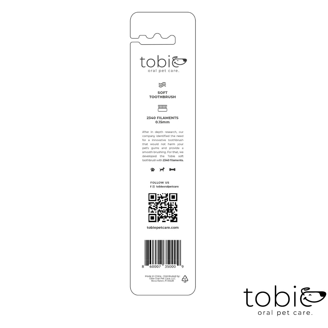 Tobie Oral Pet Care Toothbrush for Dogs with 2340 Filaments - Adult & Puppy Toothbrush - Gentle Doggy Toothbrush with Soft Bristles - Soft Dog Toothbrush for Dog Dental Care - in Black