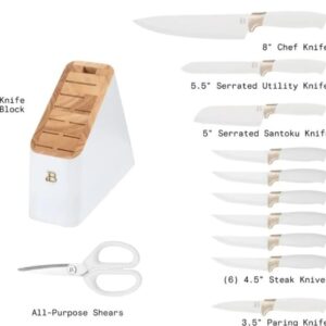 12 Piece Knife Block Set with Soft-Grip Ergonomic Handles White and Gold by Drew Barrymore