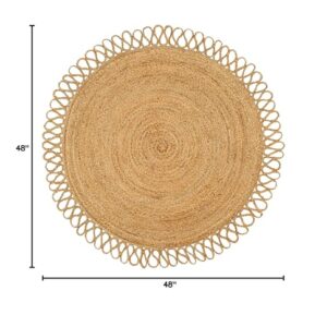 RIANGI Jute Braided Rug Circle Rug 4’ Round Area Rug, Circular Rug - Elegant Rugs for Living Room, 4 Ft Round Rug, Hand Woven Boho Round Rug 4ft for Kitchen, Farmhouse Decorative Floor Rug