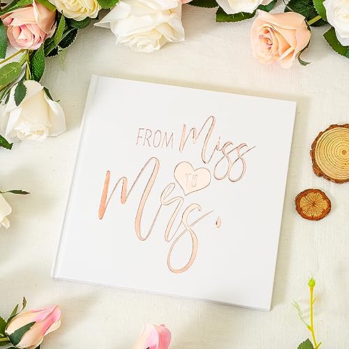 Calculs Rose Gold Bachelorette Party Sign in Book Bridal Shower Guest Book 'from miss to mrs' Picture Book Polaroid Blank Pages for Instant Film 8.5” Square White Cover Rose Gold Foil Stamping