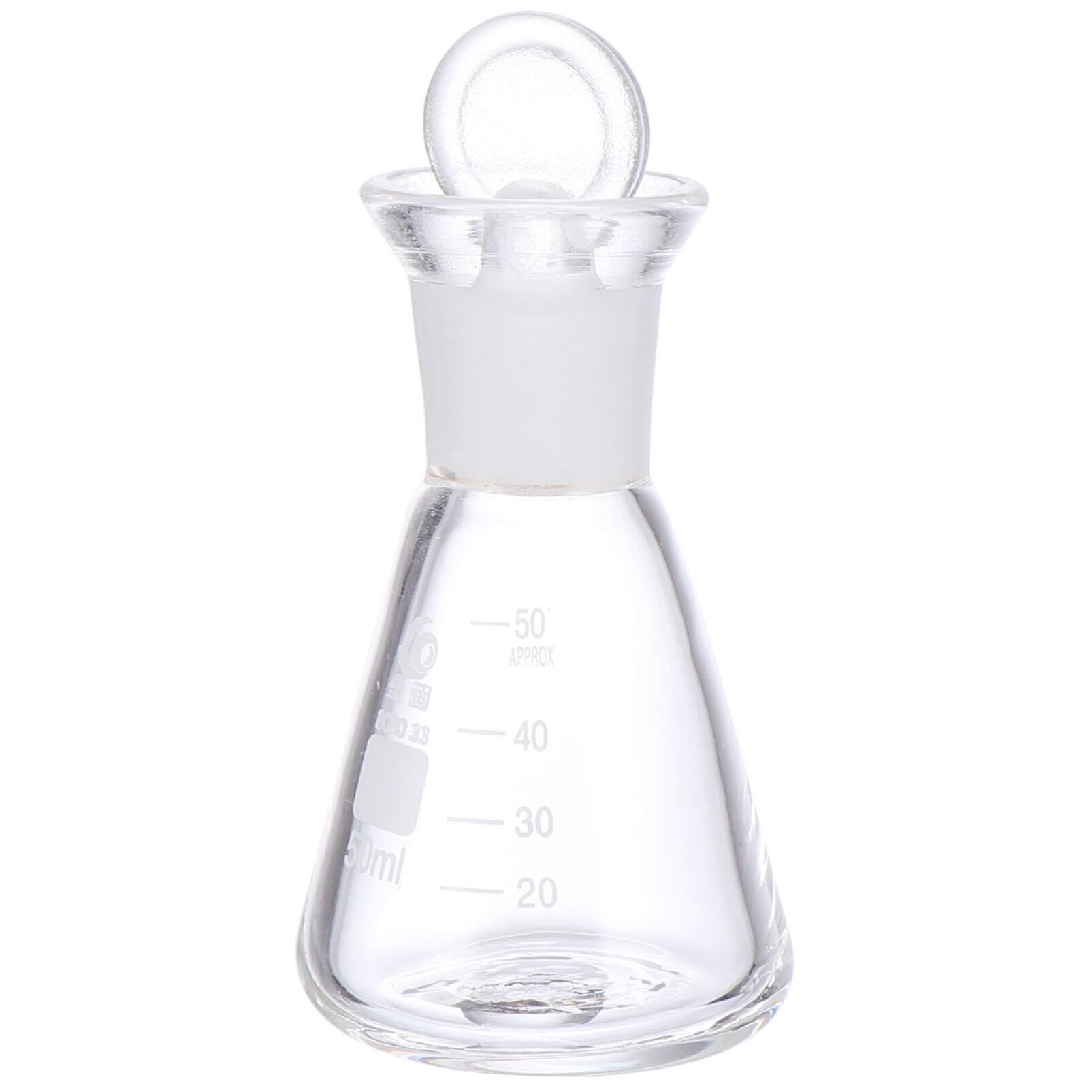 Clear Glass Glass Erlenmeyer Flask, 50ml Narrow Mouth Borosilicate Glass Graduated Conical Flask with Glass Stopper for Experiment, Lab Beaker