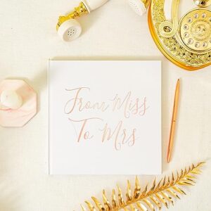 Calculs Bridal Shower Guest Book from Miss to Mrs Picture Book Polaroid Blank Pages for Instant Film Rose Gold Bachelorette Party Sign in Book 8.5” Square White Cover Rose Gold Foil Stamping