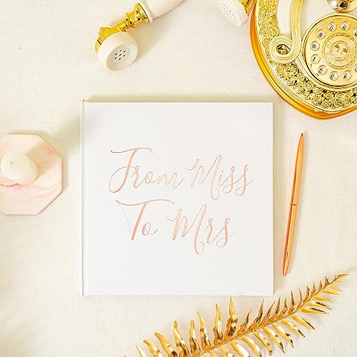 Calculs Bridal Shower Guest Book from Miss to Mrs Picture Book Polaroid Blank Pages for Instant Film Rose Gold Bachelorette Party Sign in Book 8.5” Square White Cover Rose Gold Foil Stamping