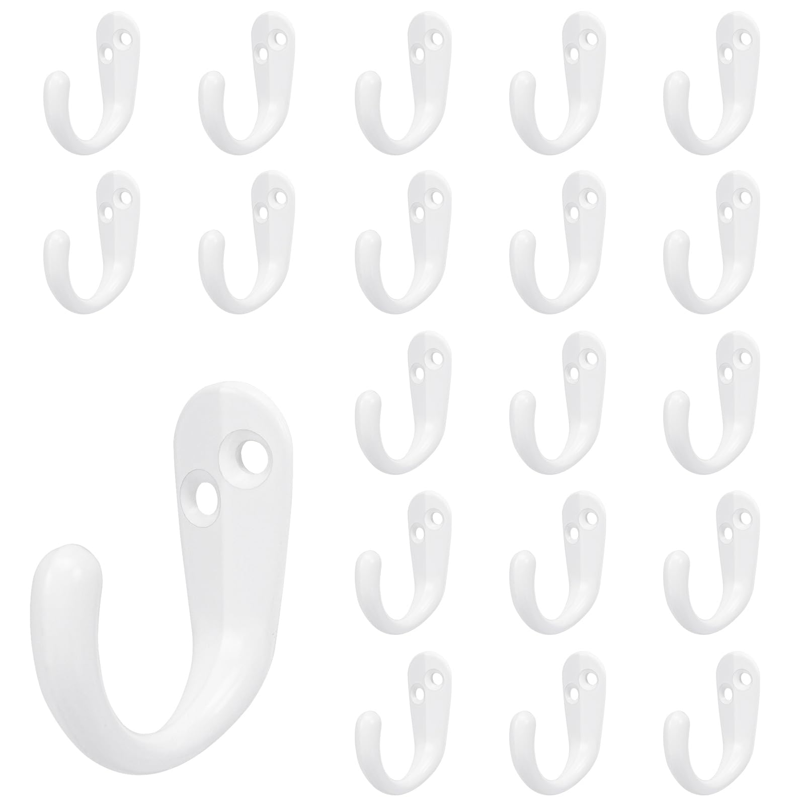 NearMoon Coat Hooks Wall Mounted - Heavy Duty Metal Single Prong Robe Hanger Rustproof Wall Hooks for Towel Hat Key Bag on Bathroom, Kitchen, Livingroom(20 Pack, White)