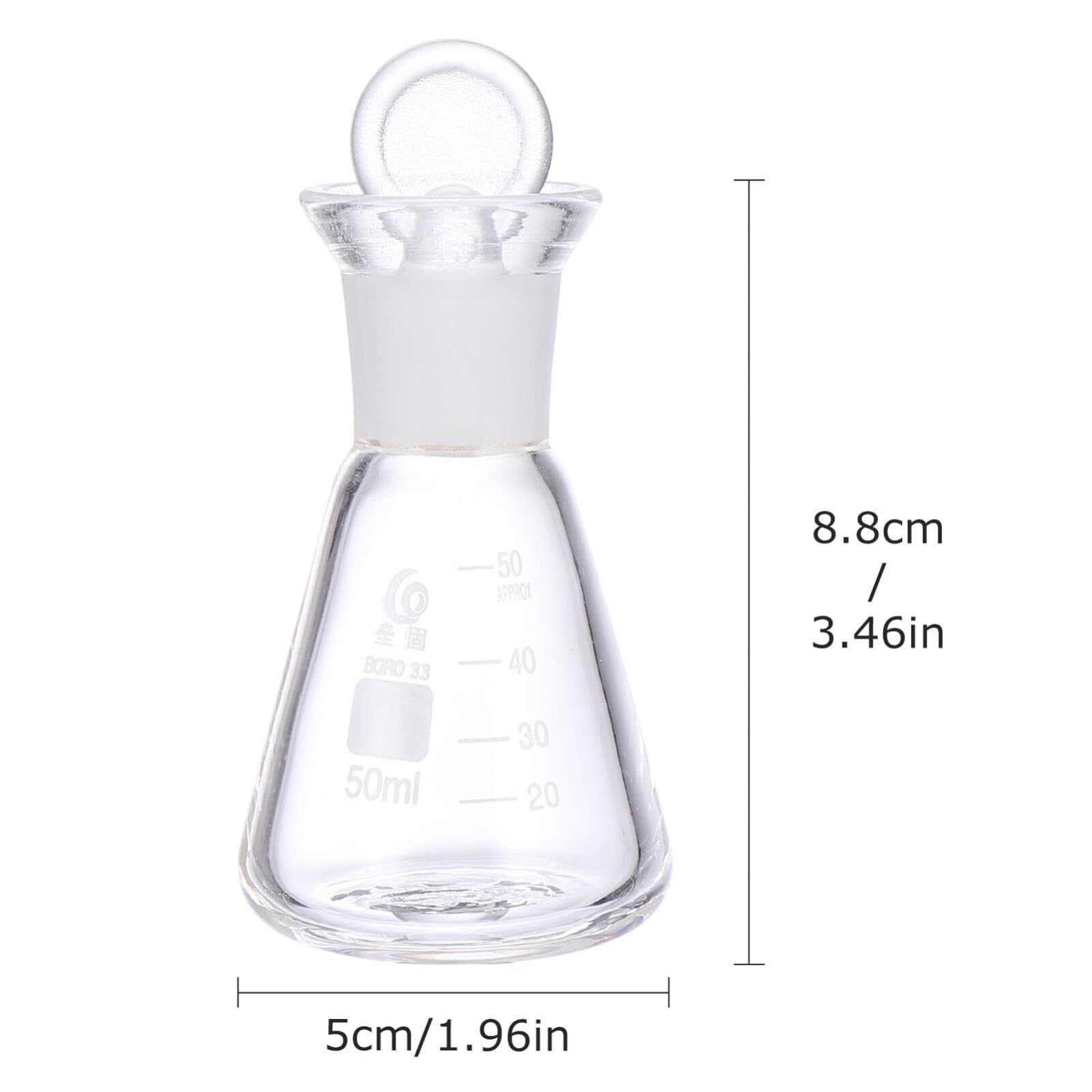 Clear Glass Glass Erlenmeyer Flask, 50ml Narrow Mouth Borosilicate Glass Graduated Conical Flask with Glass Stopper for Experiment, Lab Beaker