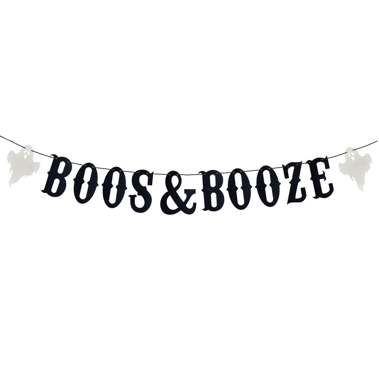 Black Halloween Boos & Booze Banner, Black Glittery Halloween Party Banner for Hocus Pocus Party Decorations, Halloween Bachelorette Party Decorations,Boos and Booze Decor