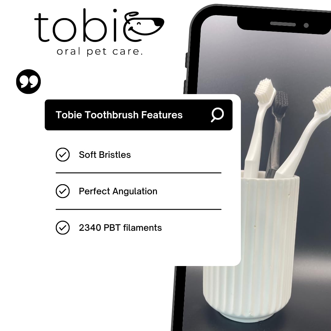 Tobie Oral Pet Care Toothbrush for Dogs with 2340 Filaments - Adult & Puppy Toothbrush - Gentle Doggy Toothbrush with Soft Bristles - Soft Dog Toothbrush for Dog Dental Care - in Black