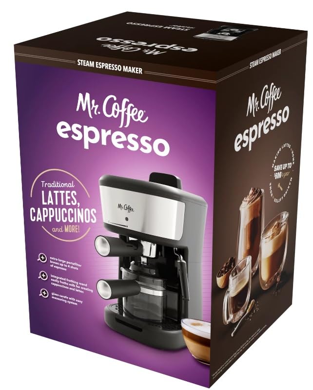 Mr. Coffee® 4-Shot Steam Espresso, Cappuccino, and Latte Maker Black