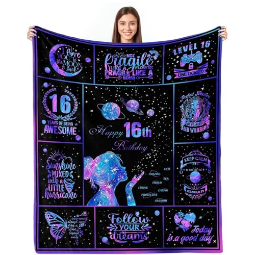 Hudodmn Sweet 16 Gifts for Girls, 16th Birthday Gifts for Girls, 16 Year Old Girl Birthday Gift Ideas, Gifts for 16 Year Old Girl, Sweet Sixteen Gift for Girl, 16th Birthday Decoration Blanket 60"X50"