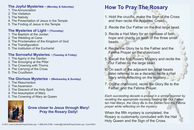 How to Pray the Rosary Prayer Card LAMINATED (3-pack), with a Bonus Holy Card of Jesus and the Footprints Story