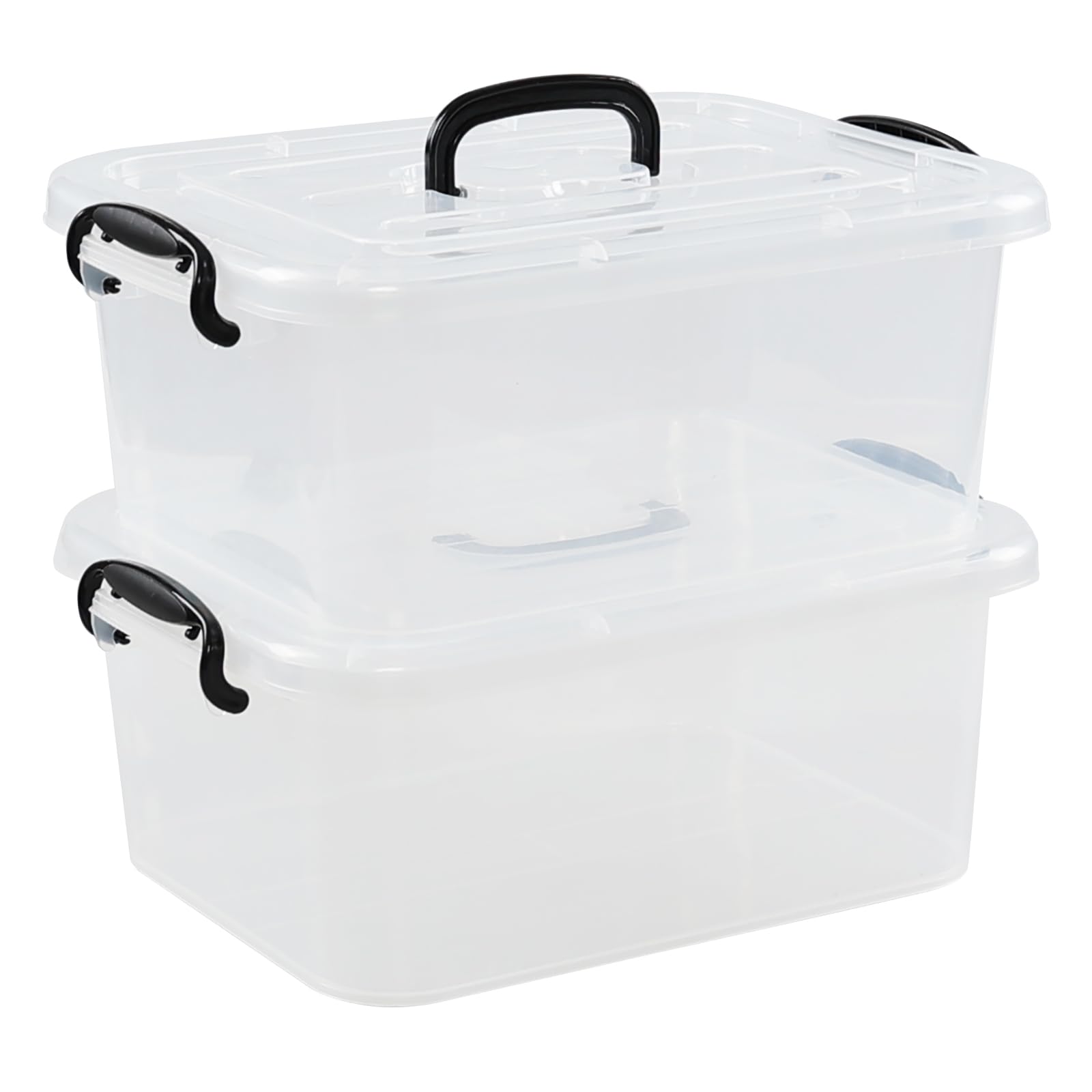 Quickquick 8 L Plastic Latching Box with Handle, Storage Latch Bins with Handles, Clear, 2 Packs