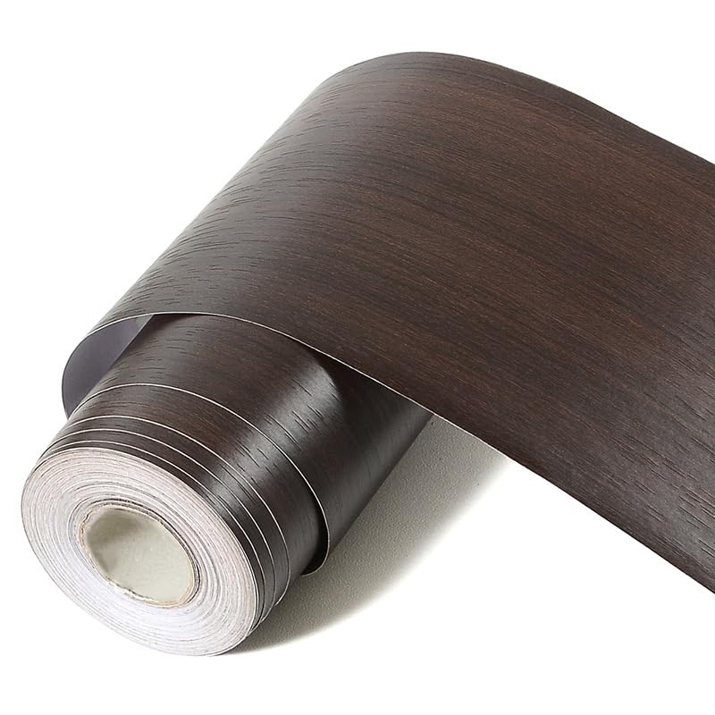 Nirvany 13 Yard Dark Brown Wood Grain Wallpaper Border Removable PVC Waterproof Peel and Stick Wallpaper,Bathroom Mirror Frame Border Sticker Wall Decor 3.93'' x 472''