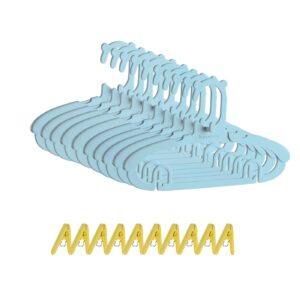 truelux 10 pack baby hangers for nursery closet with 10 multiple clips(blue),non-slip extendable kids hangers for infant toddler,space saving plastic childrens clothes hangers for boy girl