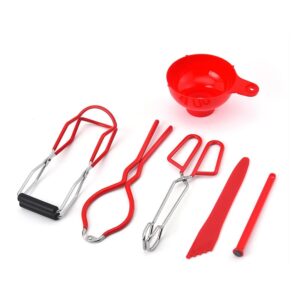 canning supplies starter kit kitchen tool set include canning tongs, jar wrench, magnetic lid lifter, wide mouth funnel, bubble popper/measurer, jar lifter for water bath canner pot or pressure canner