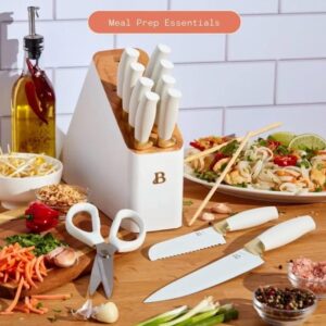 12 Piece Knife Block Set with Soft-Grip Ergonomic Handles White and Gold by Drew Barrymore