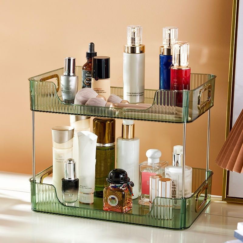 DEAMACE Bathroom Counter Organizer, Bathroom Counter Shelf, Makeup Organizer for Vanity, Bathroom Organizer for Skincare, Cosmetics, Perfumes, Lotions, Toiletries (Green)