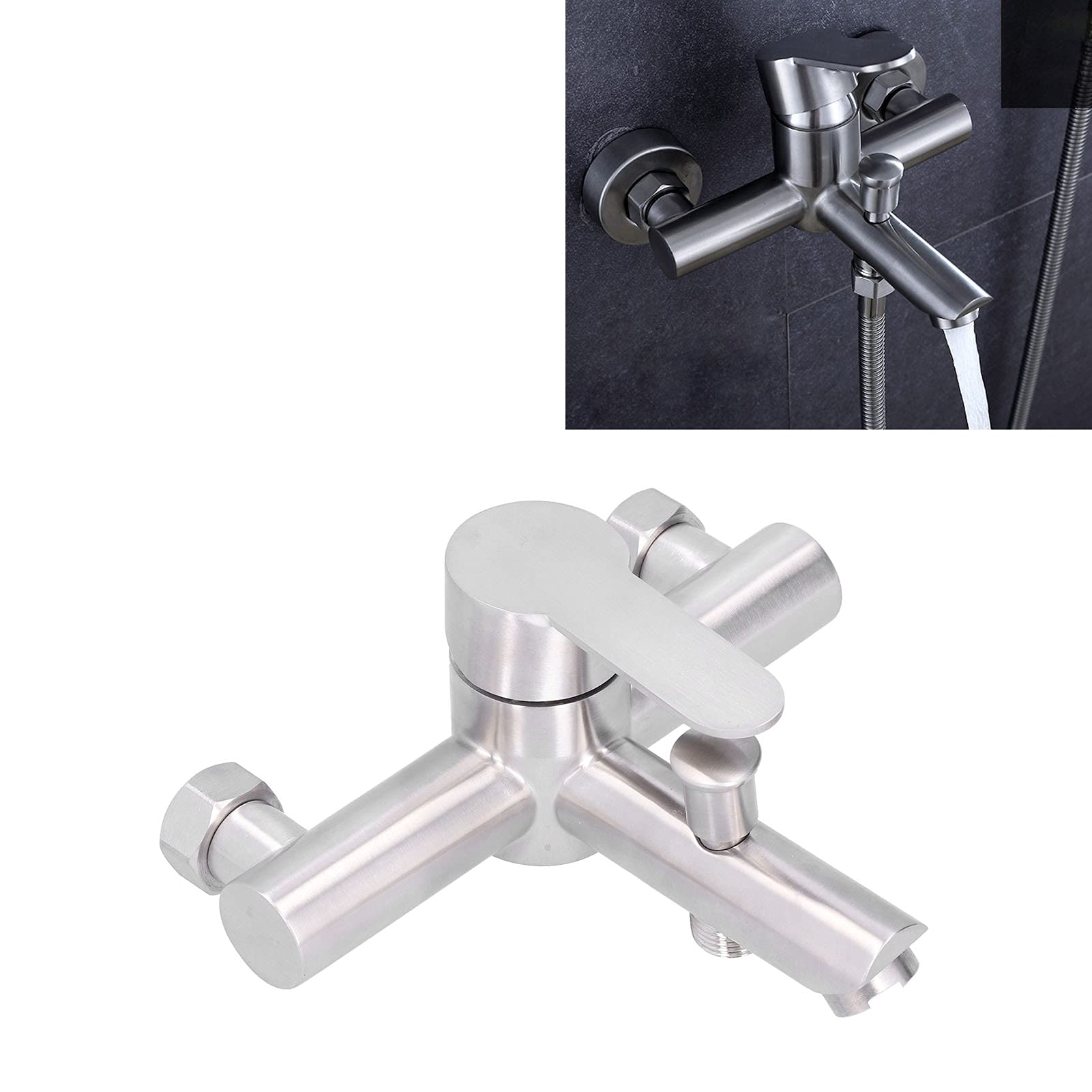 Fdit Faucet Brushed Stainless Steel Bathroom Shower Valve Bathtub Household Triple Towel Rings