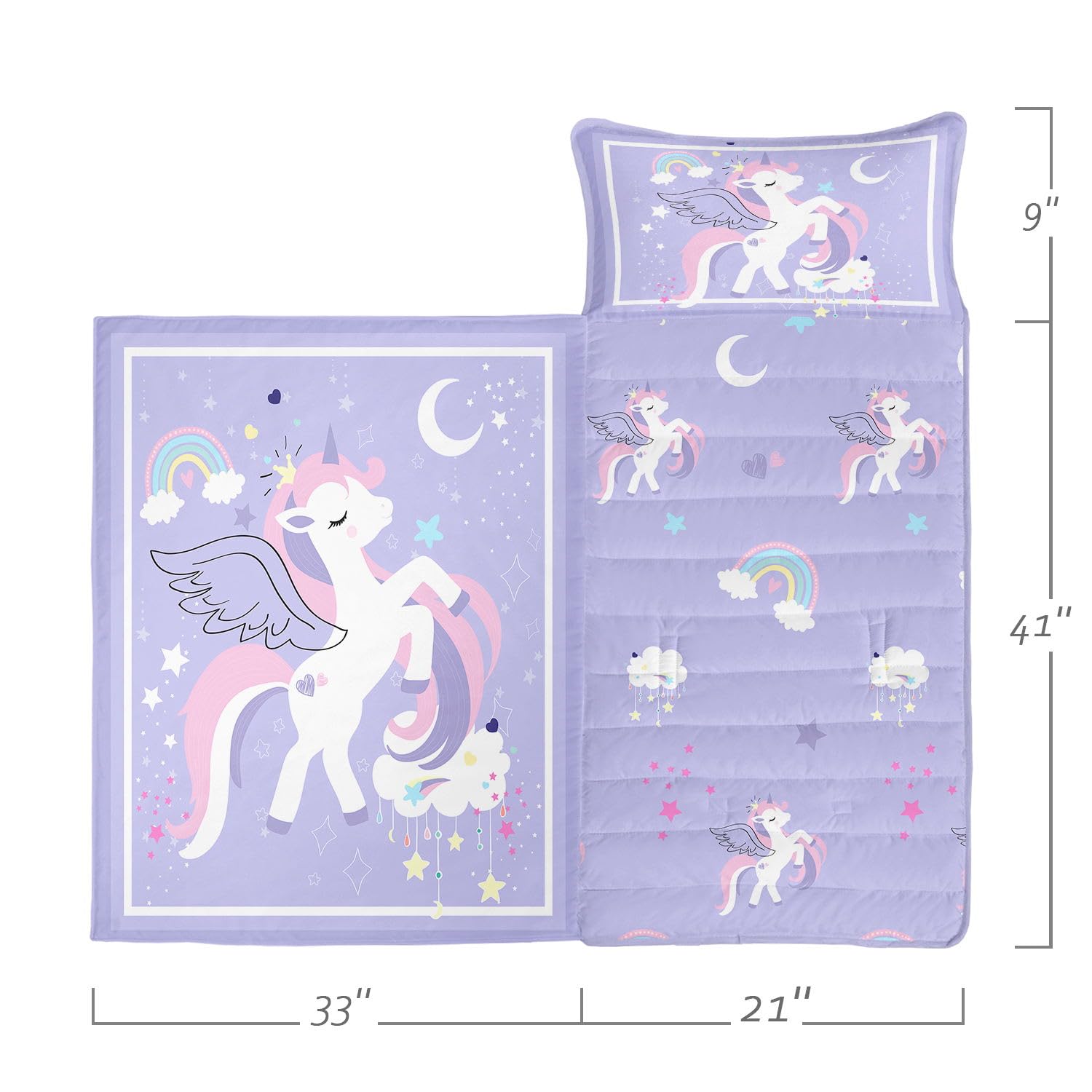 Datura home Nap Mat -Unicorn Sleeping Bag with Removable Pillow - Daycare and Sleepovers Preschool Kindergarten Bedding Set for Kids Toddler Boys Girls(Unicorn1 Large)