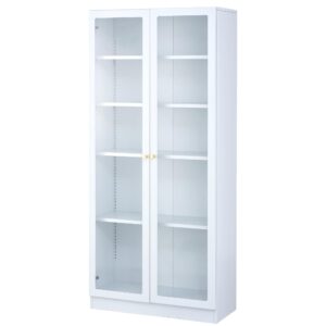 alvisyd metal curio cabinets with acrylic doors, 2 door cabinet 31.5 wide large storage bookcase with adjustable shelves, glass front display cabinet white organizer 5 tier for home office craft