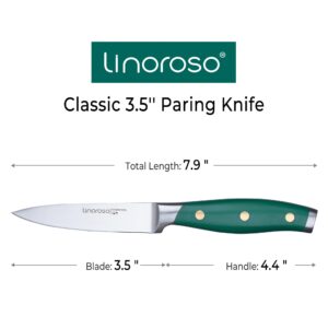 linoroso Paring Knife 3.5 inch Small Kitchen Knife with Premium Gift Box, German Carbon Stainless Steel Fruit Knife, Ultra Sharp Knife for Cutting and Peeling, Gifts for Women and Men