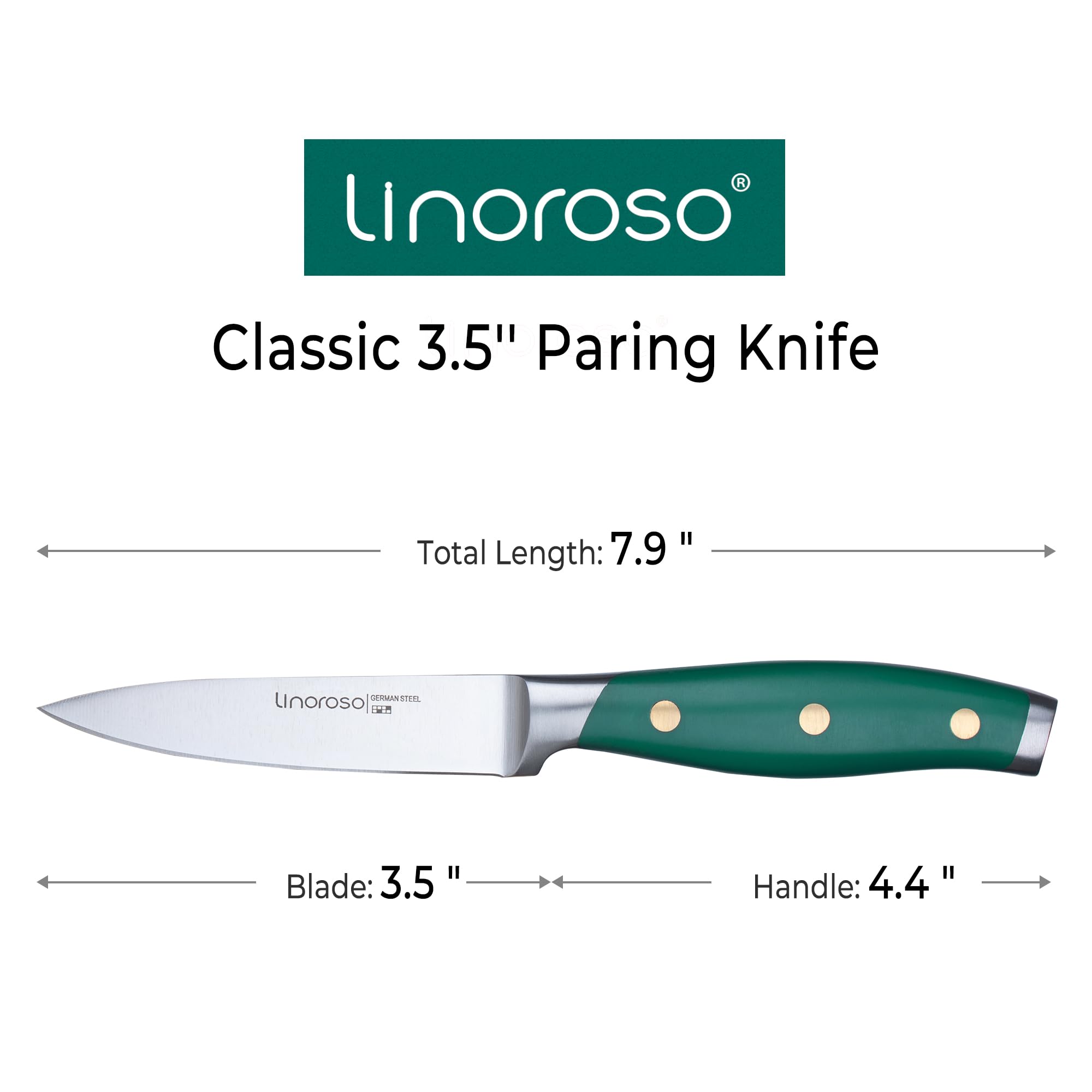 linoroso Paring Knife 3.5 inch Small Kitchen Knife with Premium Gift Box, German Carbon Stainless Steel Fruit Knife, Ultra Sharp Knife for Cutting and Peeling, Gifts for Women and Men