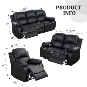 GEBADOL Manual Leather Recliner Sofa,Living Room Furniture Sets, Leather Reclining Sofa for Living Room/Apartment/Office(Black Leather Sofa,1 Piece)